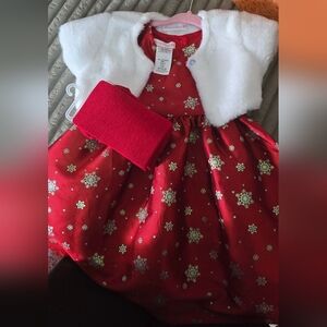 Red Holiday Snowflake Dress with White Faux Fur Bolero